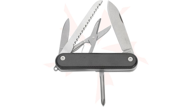 MKM Knives Malga 5 Multi-Tool Folding Knife 2.64 inch CPM-MagnaCut Stonewashed Pen Blade, Black Canvas Micarta Handles