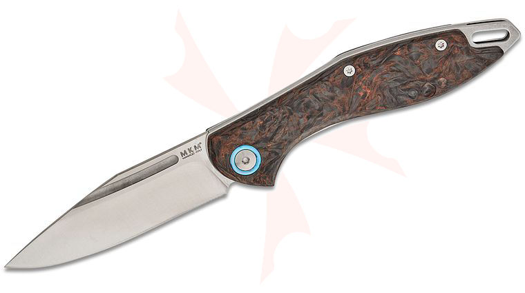 MKM Knives Lucas Burnley Fara Slipjoint Folding Knife 2.99 inch M390 Satin Blade, Copper Dark Matter FatCarbon Handles, Leather Sheath