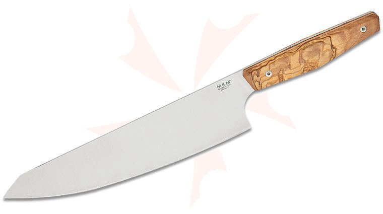 MKM Jens Anso Prima Kitchen Gyuto Knife 8.5 inch X50CrMoV15 Satin Blade, Milled Olive Wood Handles
