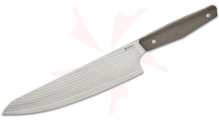 MKM Jens Anso Limited Edition Prima Kitchen Gyuto Knife 8.5 inch SPG2 Polished Blade, Milled Raindrop Gold Carbon Fiber Handles