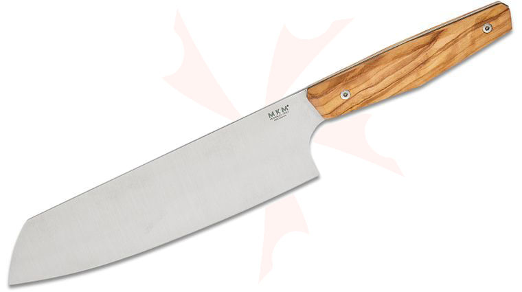 MKM Jens Anso Prima Kitchen Santoku Knife 7.5 inch X50CrMoV15 Satin Blade, Milled Olive Wood Handles