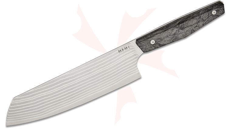 MKM Jens Anso Limited Edition Prima Kitchen Santoku Knife 7.5 inch SPG2 Polished Santoku Blade, Milled Black Dark Matter Carbon Fiber Handles