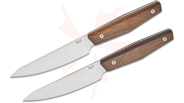 MKM Jens Anso Prima Kitchen 2-Piece Steak Knife Set 4.63 inch X50CrMoV15 Satin Utility Blade, Milled Ziricote Wood Handles