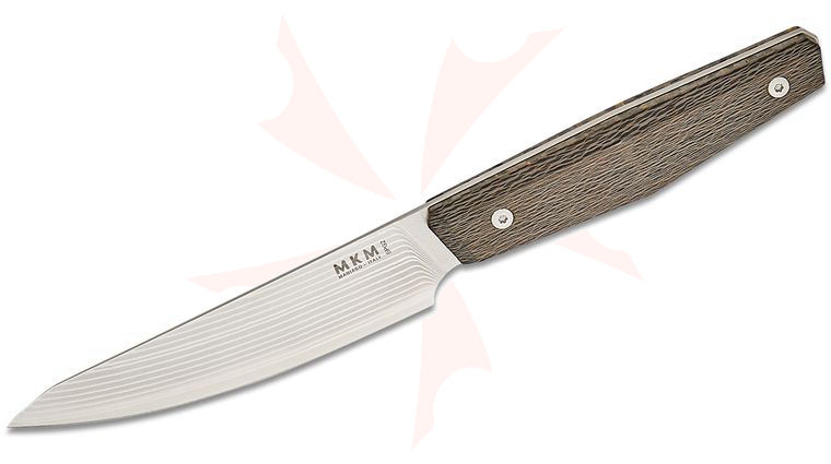 MKM Jens Anso Limited Edition Prima Kitchen Steak Knife 4.5 inch SPG2 Polished Blade, Milled Raindrop Gold Carbon Fiber Handles