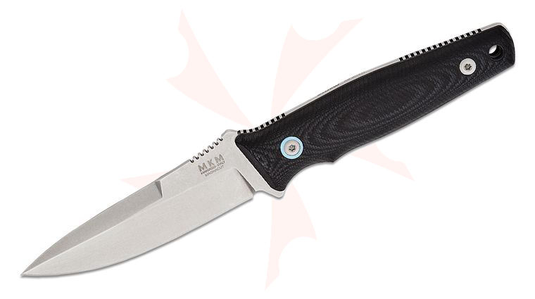 MKM Bob Terzuola TPF Defense Fixed Blade Knife 3.27 inch CPM-MagnaCut Stonewashed Drop Point Blade, Black G10 Handles, Magnetic Leather Sheath