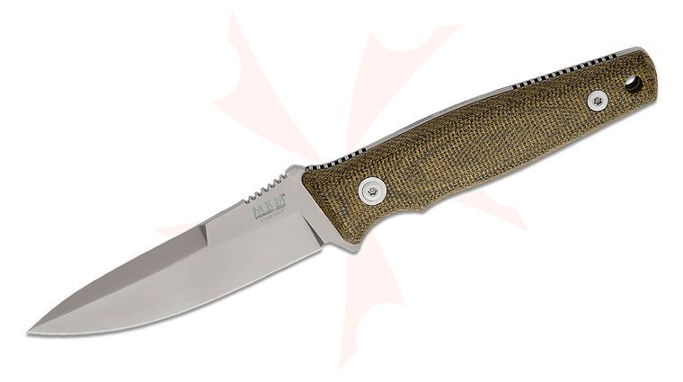 MKM Bob Terzuola TPF Defense Fixed Blade Knife 3.27 inch CPM-MagnaCut Bead Blasted Drop Point Blade,Green Canvas Micarta Handles, Magnetic Leather Sheath