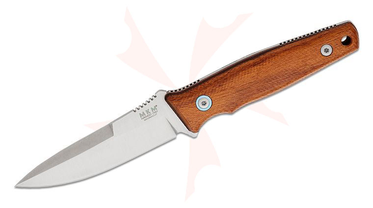 MKM Bob Terzuola TPF Defense Fixed Blade Knife 3.27 inch CPM-MagnaCut Satin Drop Point Blade, Milled Santos Wood Handles, Magnetic Leather Sheath