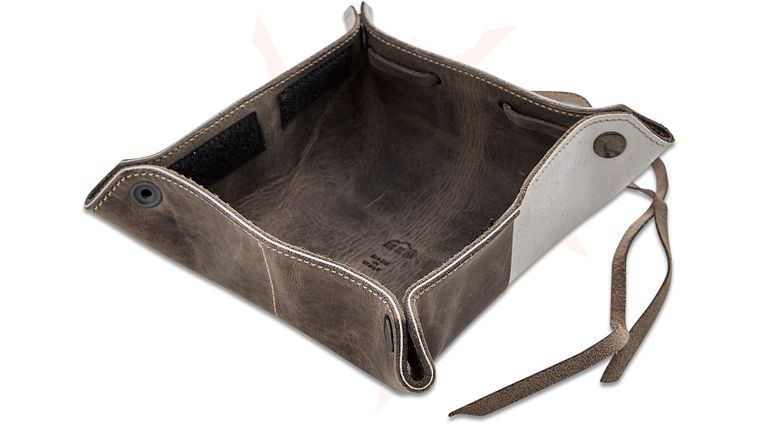MKM Vegetable-Tanned Leather EDC Foldable Valet Tray, Gray/White