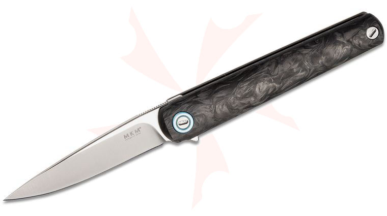 MKM Zieba Flame Executive Flipper Knife 2.83 inch M390 Satin Drop Point Blade, Marbled Carbon Fiber and Titanium Handles