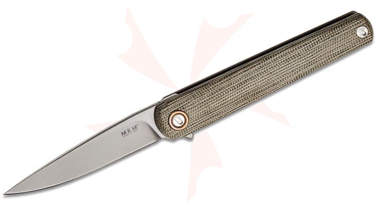 MKM Zieba Flame Executive Flipper Knife 2.83 inch M390 Sandblasted Drop Point Blade, Green Micarta and Titanium Handles