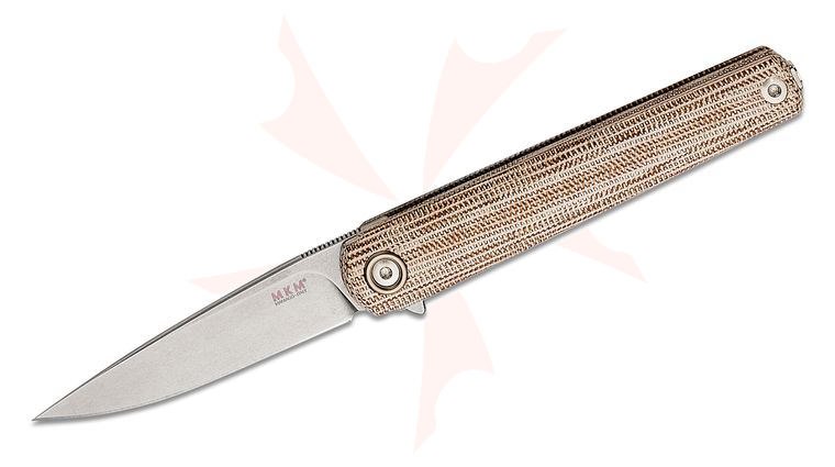 MKM Zieba Flame Light Executive Flipper Knife 2.83 inch M390 Stonewashed Drop Point Blade, Natural Canvas Micarta