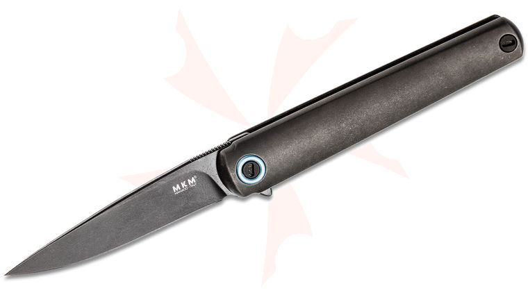 MKM Zieba Flame Executive Flipper Knife 2.83 inch M390 Black Stonewashed Drop Point Blade and Titanium Handles