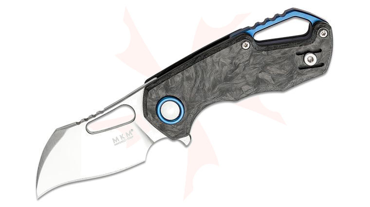 MKM FOX Knives Jesper Voxnaes Isonzo Flipper Knife 2.25 inch M390 Satin Hawkbill Blade, Marble Carbon Fiber Handles