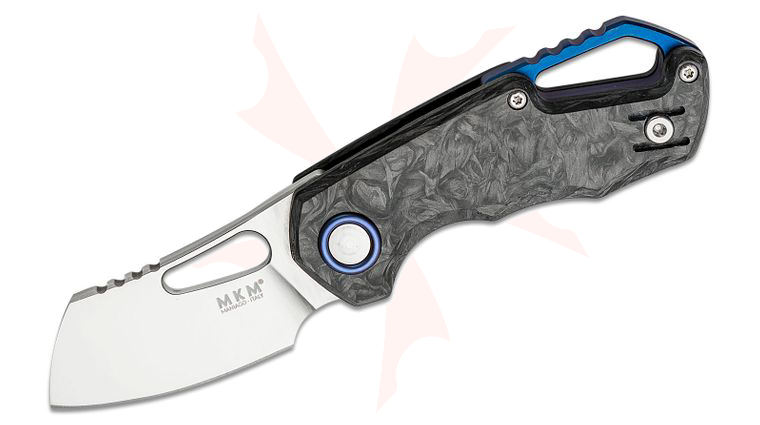 MKM FOX Knives Jesper Voxnaes Isonzo Flipper Knife 2.25 inch M390 Satin Cleaver Blade, Marble Carbon Fiber Handles