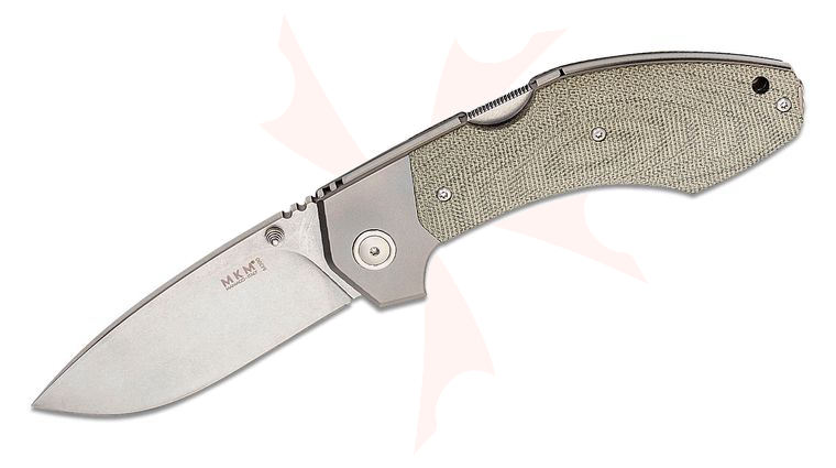 MKM Tommaso Rumici Hero Folding Knife 3.46 inch M390 Stonewashed Blade, Green Canvas Micarta Handles