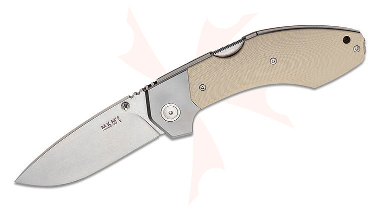 MKM Tommaso Rumici Hero Folding Knife 3.46 inch M390 Stonewashed Blade, Tan G10 Handles