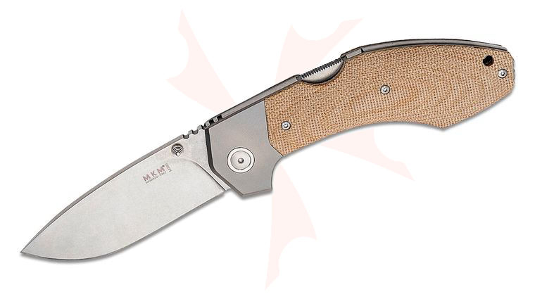 MKM Tommaso Rumici Hero Folding Knife 3.46 inch M390 Stonewashed Blade, Natural Canvas Micarta Handles