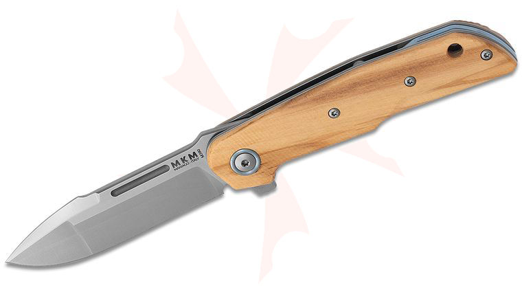 MKM LionSteel Knives Bob Terzuola Clap Flipper Knife 2.99 inch M390 Satin Blade, Olive Wood Handles