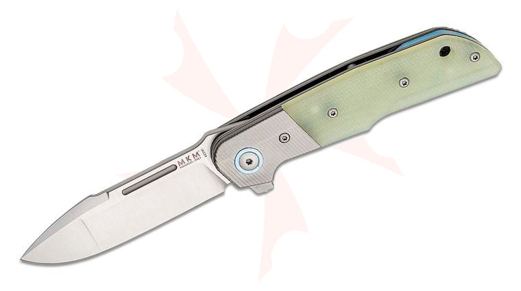 MKM LionSteel Knives Bob Terzuola Clap Flipper Knife 2.99 inch M390 Satin Blade, Natural (Jade) G10 Handles with Titanium Bolsters