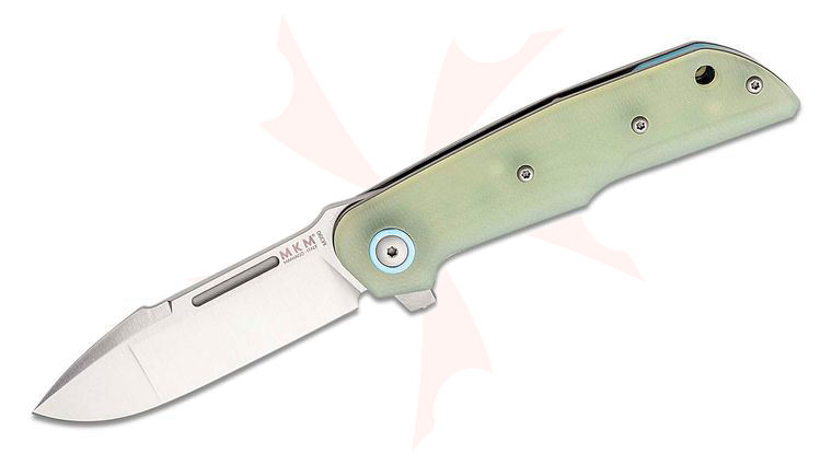 MKM LionSteel Knives Bob Terzuola Clap Flipper Knife 2.99 inch M390 Satin Blade, Natural (Jade) G10 Handles