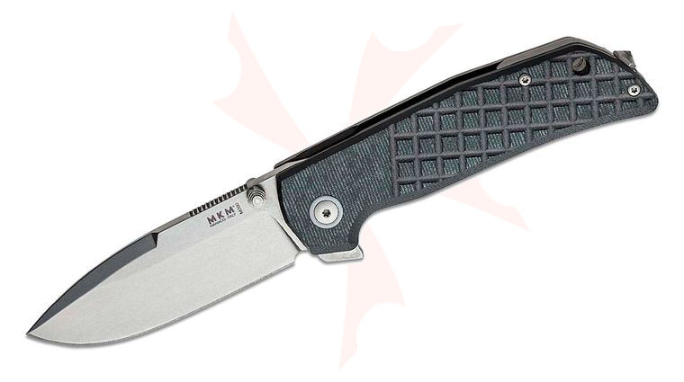 MKM Knives Bob Terzuola Maximo Flipper Knife 3.23 inch M390 Stonewashed Blade, Machined Black Canvas Micarta and Bead Blasted Titanium Handles