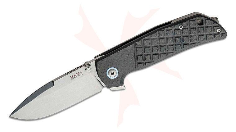 MKM Knives Bob Terzuola Maximo Flipper Knife 3.23 inch M390 Stonewashed Blade, Machined Carbon Fiber and Bead Blasted Titanium Handles