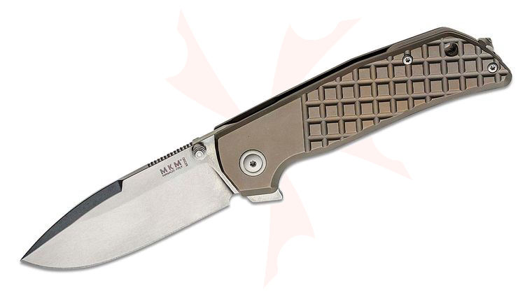 MKM Knives Bob Terzuola Maximo Flipper Knife 3.23 inch M390 Stonewashed Blade, Bronze Machined Titanium Handles