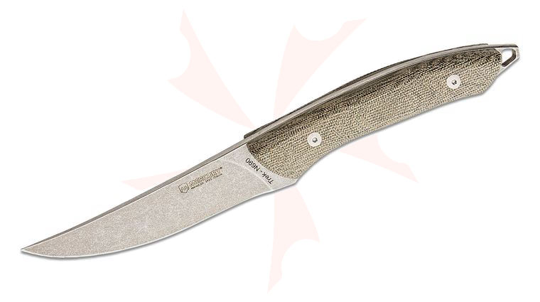 Mercury Knives 925-25CVC Trek Fixed Blade Knife 4.5 inch Stonewashed Trailing Point Blade, Contoured Green Canvas Micarta Handles, Black Leather Sheath
