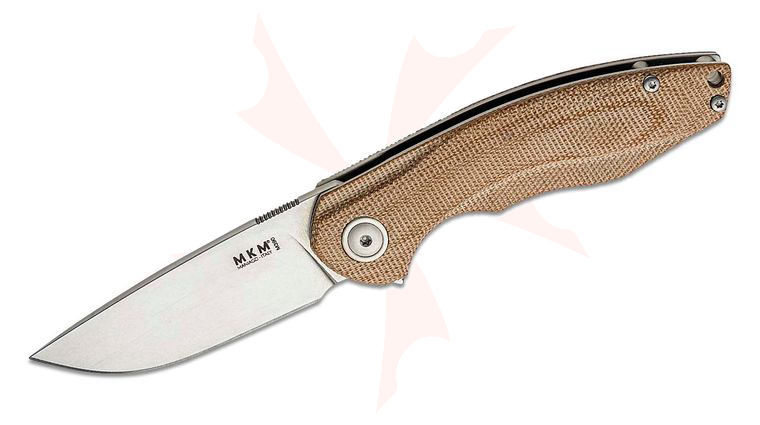 MKM Viper Knives Jesper Voxnaes Timavo Flipper Knife 2.68 inch M390 Stonewashed Blade, Natural Canvas Micarta Handles