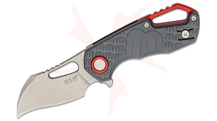 MKM FOX Knives Jesper Voxnaes Isonzo Flipper Knife 2.25 inch N690 Stonewashed Hawkbill Plain Blade, Gray FRN Handles