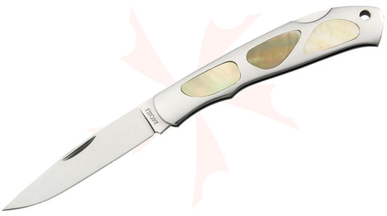 Moki MK-502 Blossom Folding Knife 2-1/2 inch Blade, Stainless Steel Handles with Mother of Pearl Inlays