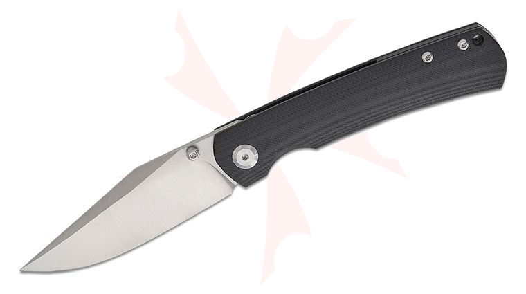 Monterey Bay Knives Old Guard Folding Knife 3.5 inch 14C28N Satin Clip Point Blade, Black G10 Handles