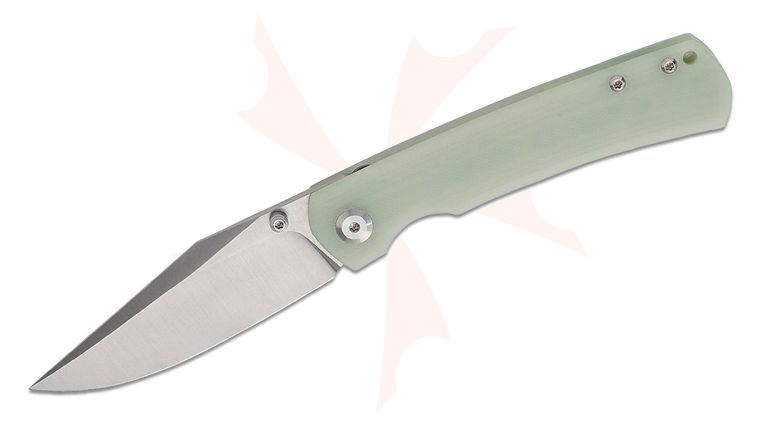 Monterey Bay Knives Old Guard Folding Knife 3.5 inch 14C28N Satin Clip Point Blade, Natural (Jade) G10 Handles