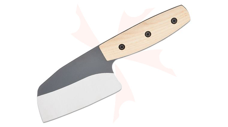 Morakniv Rombo Fixed Blade Knife 3.875 inch Swedish Stainless Steel Two-Tone Cleaver Blade, Ash Wood Handle, Black Leather Sheath