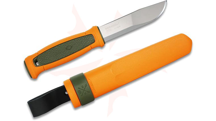Morakniv Kansbol Utility Knife Fixed Blade Knife 4.3 inch Swedish Stainless Steel Polished Drop Point Blade, Orange/Green TPE Handle, Polypropylene Sheath