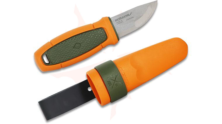 Morakniv Eldris Pocket-Size Fixed Blade Knife 2.2 inch Swedish Stainless Steel Drop Point Blade, Orange/Green Polypropylene Handle, Polymer Sheath