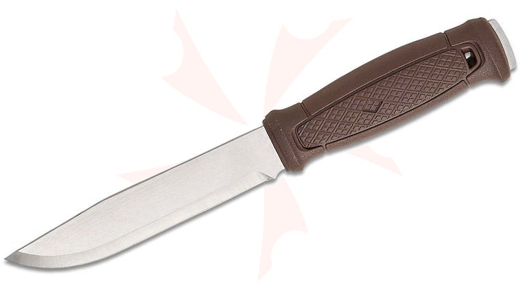 Morakniv Garberg Grand Survival Fixed Blade Knife 5.59 inch 14C28N Stonewashed Clip Point Blade, Brown Polyamide Handle, Leather Sheath