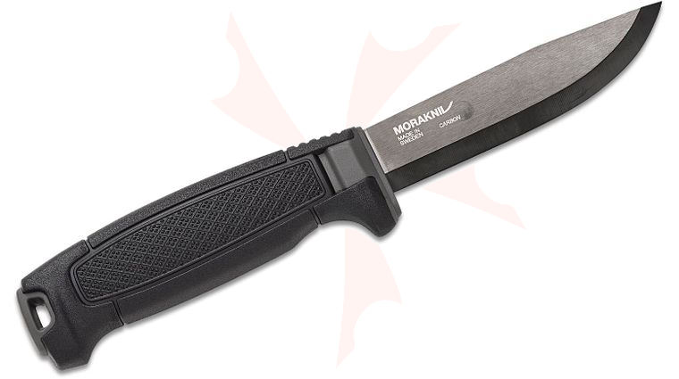 Morakniv Amberg Fixed Blade Knife 4.29 inch Black Carbon Steel Drop Point Blade, Black Polymer Handle, Gray Polymer Sheath