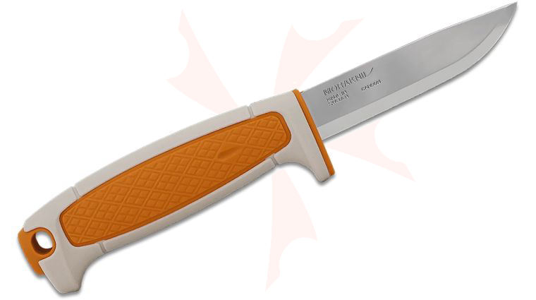 Morakniv Risberg Fixed Blade Knife 3.58 inch Polished Carbon Steel Drop Point Blade, White/Orange Polymer Handle, White Polymer Sheath