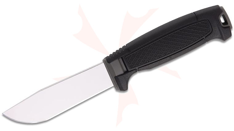 Morakniv Amberg Full Flat Fixed Blade Knife 4.29 inch 14C28N Polished Drop Point Blade, Black Skies Polymer Handle, Black Polymer Sheath