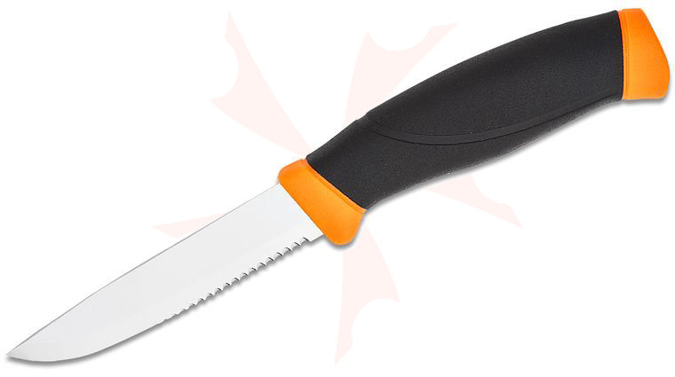 Morakniv Mora of Sweden Hi-Vis Orange Companion Knife 4 inch Stainless Steel Combo Blade, Rubber Handle, Polymer Sheath