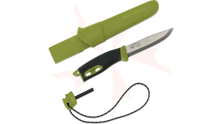 Morakniv Mora of Sweden Companion Spark Fixed Blade Knife 4.1 inch 12C27 Stainless Steel Drop Point, Green TPE Rubber Handle, Green Polymer Sheath