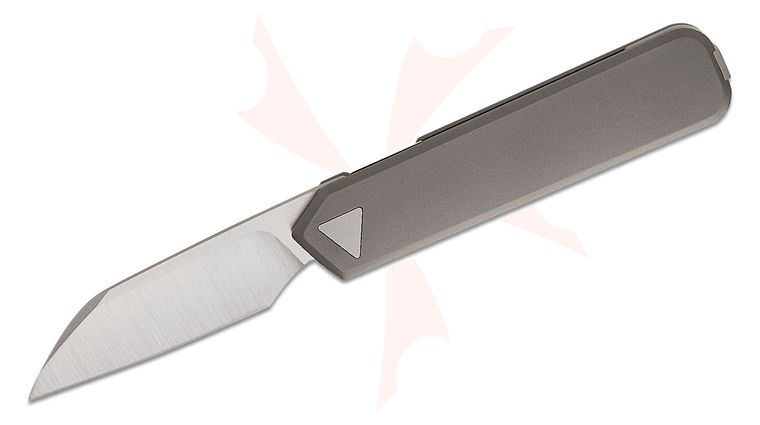 MR MR DESIGNS ISO Insanely Sharp Object Top Liner Lock Flipper Knife 2.99 inch CPM-S90V Satin Wharncliffe Blade, Dark Bead Blasted Chamfered Titanium Handles, Reversible Faux Wire Clip