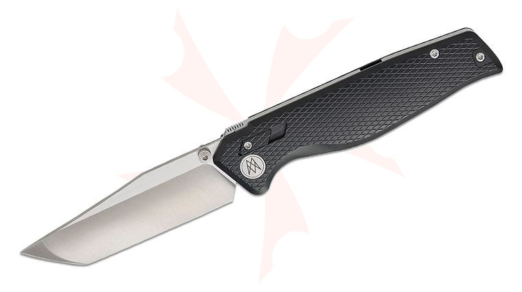 MR MR DESIGNS The Titan INTERLOCK Folding Knife 3.94 inch CPM-MagnaCut Satin Tanto Blade, Black PVD Contoured and Textured Titanium Handles, Reversible Faux Wire Clip