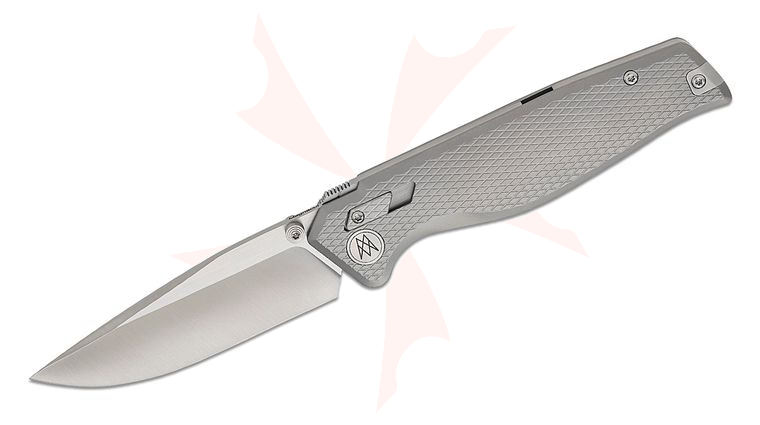 MR MR DESIGNS The Titan INTERLOCK Folding Knife 3.94 inch CPM-MagnaCut Satin Drop Point Blade, Bead Blasted Contoured and Textured Titanium Handles, Reversible Faux Wire Clip