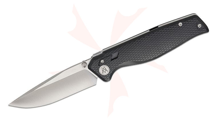 MR MR DESIGNS The Titan INTERLOCK Folding Knife 3.94 inch CPM-MagnaCut Satin Drop Point Blade, Black PVD Contoured and Textured Titanium Handles, Reversible Faux Wire Clip