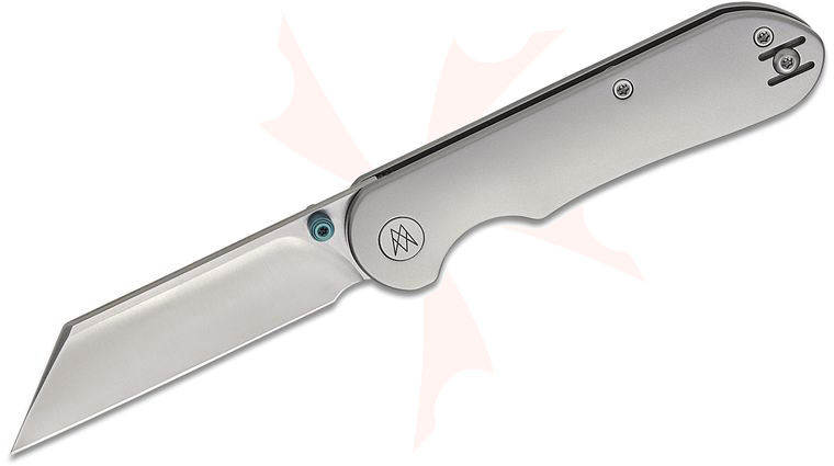MR MR DESIGNS The Phantom Liner Lock Front Flipper Knife 3.07 inch CPM-20CV Satin Wharncliffe Blade, Bead Blasted Contoured Titanium Handles, Reversible Wire Clip