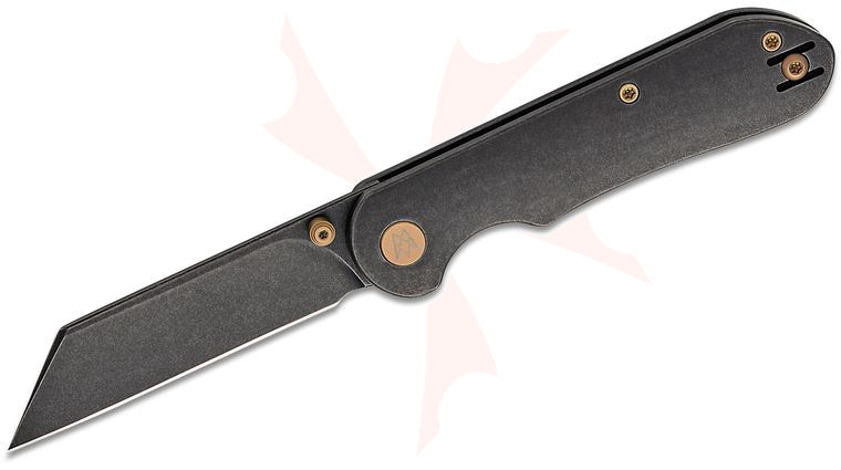 MR MR DESIGNS The Phantom Liner Lock Front Flipper Knife 3.07 inch CPM-20CV Black PVD Wharncliffe Blade and Contoured Titanium Handles, Reversible Wire Clip