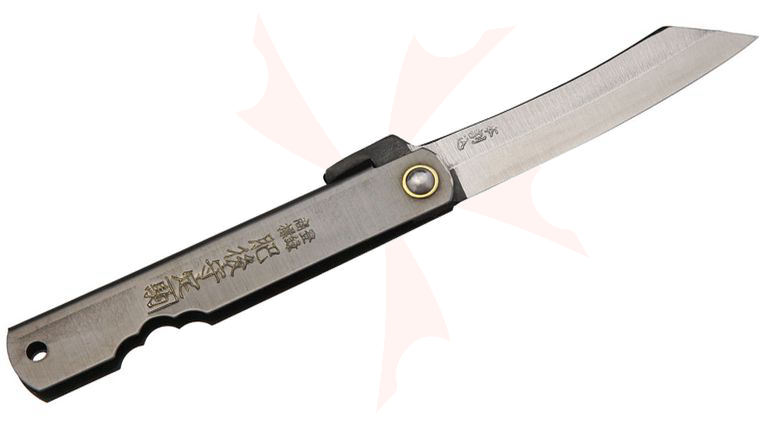 Nagao Higonokami Friction Folding Knife 2.75 inch Reverse Tanto Blade, Black Stainless Steel Handle