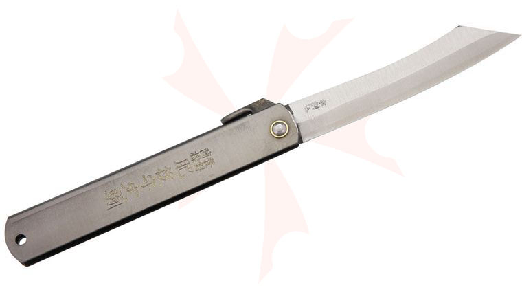 Nagao Higonokami Friction Folding Knife 3.5 inch Reverse Tanto Blade, Black Stainless Steel Handle